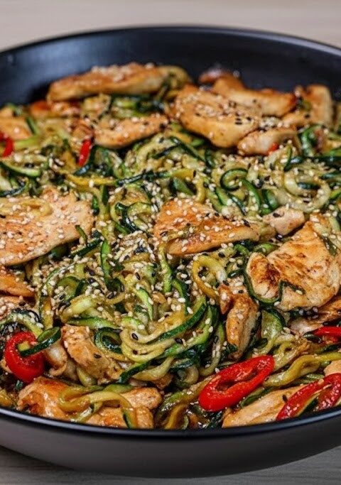 Garlic Chicken Zucchini Noodles Stir Fry