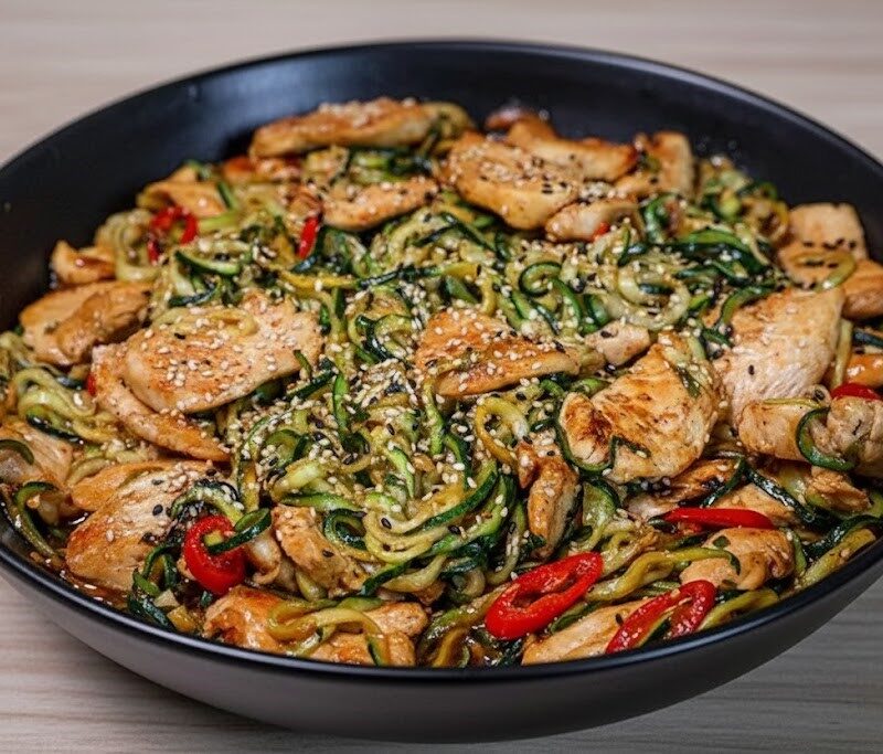Garlic Chicken Zucchini Noodles Stir Fry