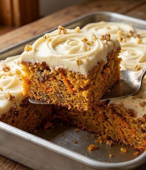 Moist Carrot Sheet Cake with Cream Cheese Frosting